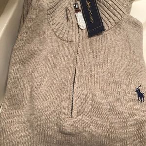 Ralph Lauren Polo 3/4 zip khaki sweater Medium NWT